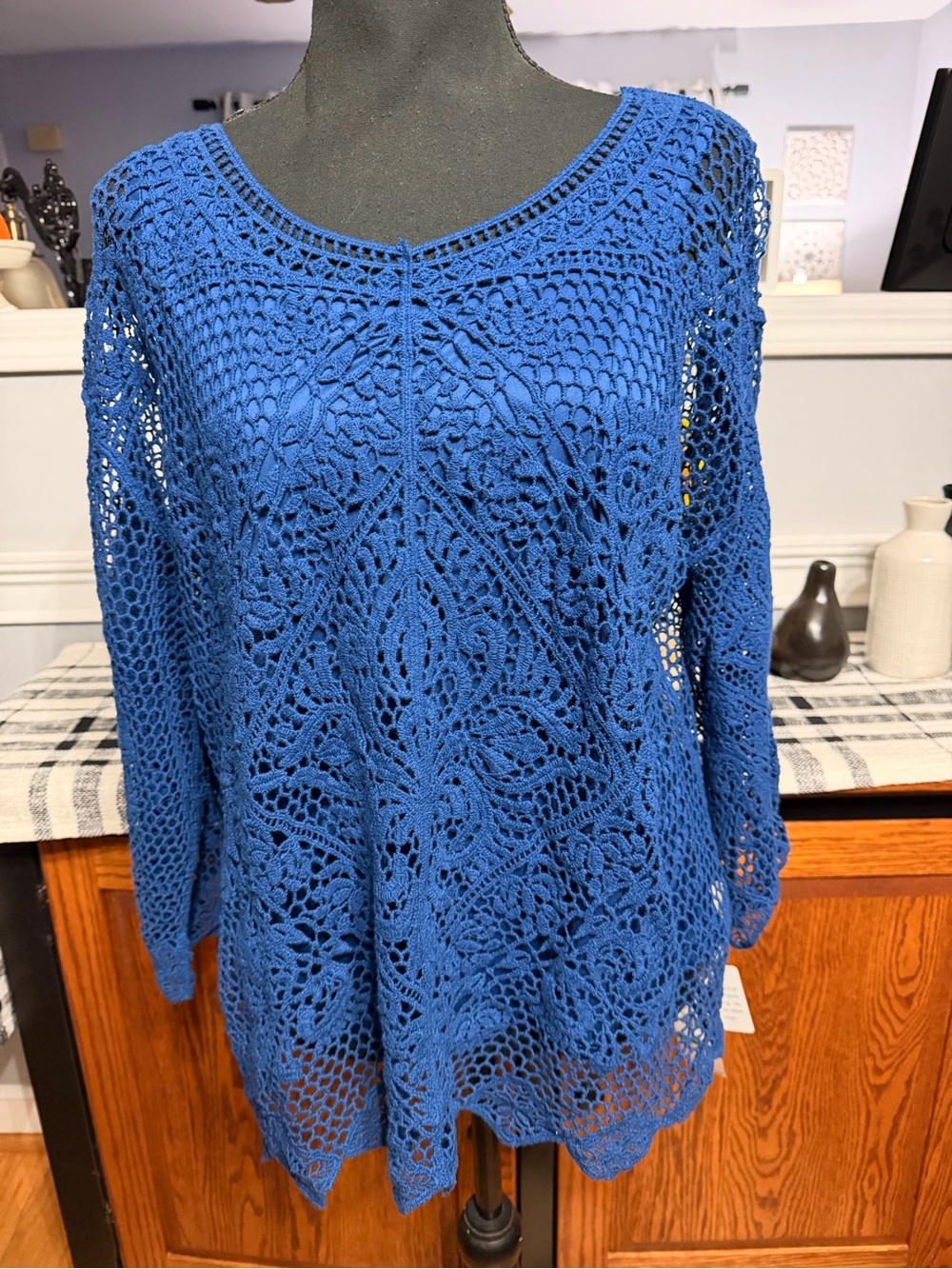 Ruby Rd- Royal Blue Crochet Knit Women’s Sweater -